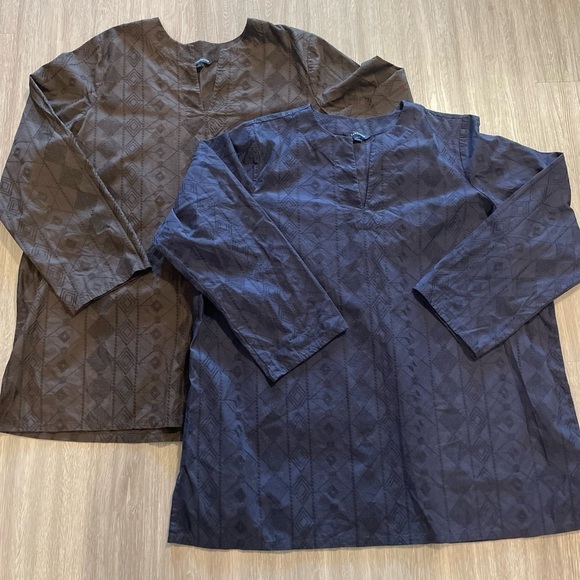Lands' End Tunic Bundle (2) 2X Blue Brown Longline 100% Cotton Lace Detail - Picture 2 of 14